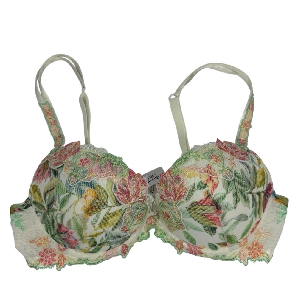 Lise Charmel Floral Bra Sz 32D White Multicolour Underwire Full Coverage NWOT
